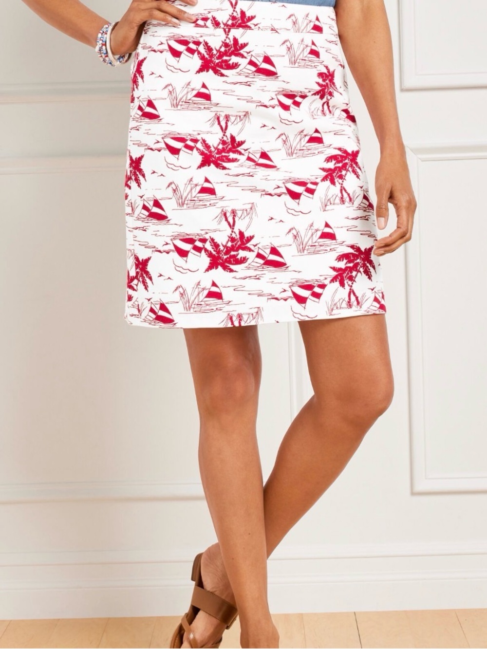 Talbots Canvas Red White A-line Sail‎ Away Sailboat Nautical Skirt size 2